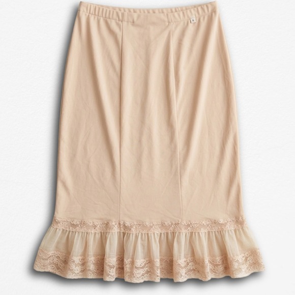 Other - Vintage Unbranded Nude Beige Half Slip Skirt Extender Lace Mesh Ruffle Hem Trim